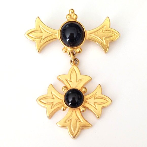 Classiques for Nordstom vintage gold and black glass brooch - Picture 1 of 8